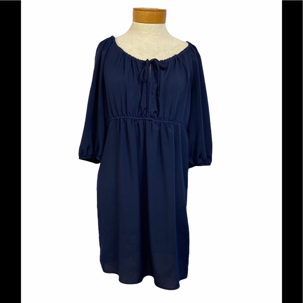 Glam Babydoll Size Medium Navy 3/4 Sleeve Dress